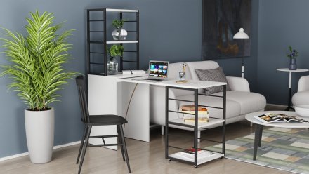 Стіл-тумба трансформер Смарт 3/1 з етажеркою Ferrum-decor 1430x1450x500 Чорний метал ДСП Біле 16 мм (FRD-105109)
