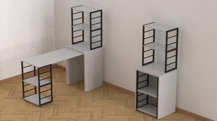 Стіл-тумба трансформер Смарт 3/1 з етажеркою Ferrum-decor 1430x1450x500 Чорний метал ДСП Біле 16 мм (FRD-105109)