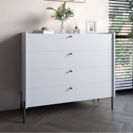 Комод із 4 шухлядами LION Wood із чорними ніжками 100х90х45 см Німфея Альба (білий) (LION-042983) ТОП