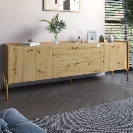 Тумба під телевізор з шухлядами LION Wood з золотими ніжками 160х65х40 см Дуб Артизан (LION-043113) Тумба під телевізор з шухлядами LION Wood з золотими ніжками 160х65х40 см Дуб Артизан (LION-043113)