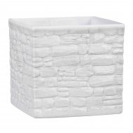 Кашпо для квітів Stone Look кераміка 18" білий куб 63425