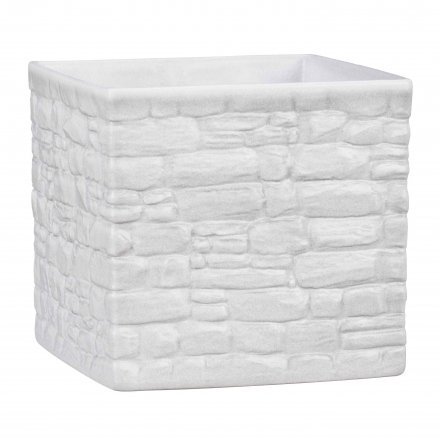 Кашпо для квітів Stone Look кераміка 18" білий куб 63425