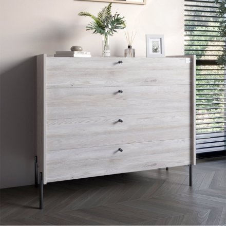Комод із 4 шухлядами LION Wood із чорними ніжками 100х90х45 см Самоа Димчастий (LION-042985)