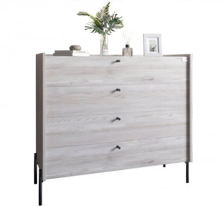 Комод із 4 шухлядами LION Wood із чорними ніжками 100х90х45 см Самоа Димчастий (LION-042985)