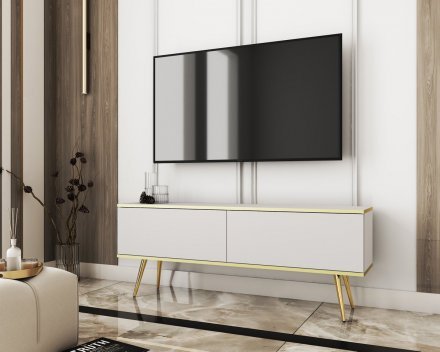 Тумба під телевізор Perfect Home Оро / Oro 2-дверна з золотими ніжками RTV135 Білий (PFH-091313)