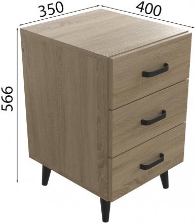 Тумба Віва 3 на конусних ніжках Ferrum-decor 56,5x35x40 Чорний метал ДСП Дуб Сонома 16 мм (FRD-106820)