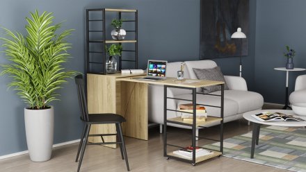 Стіл-тумба трансформер Смарт 3/1 з етажеркою Ferrum-decor 1430x1450x500 Чорний метал ДСП Дуб Сонома 16 мм (FRD-105112) Стіл-тумба трансформер Смарт 3/1 з етажеркою Ferrum-decor 1430x1450x500 Чорний метал ДСП Дуб Сонома 16 мм (FRD-105112)