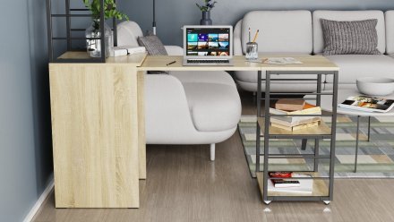 Стіл-тумба трансформер Смарт 3/1 з етажеркою Ferrum-decor 1430x1450x500 Чорний метал ДСП Дуб Сонома 16 мм (FRD-105112) Стіл-тумба трансформер Смарт 3/1 з етажеркою Ferrum-decor 1430x1450x500 Чорний метал ДСП Дуб Сонома 16 мм (FRD-105112)