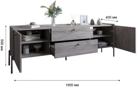 Тумба під телевізор з шухлядами LION Wood з золотими ніжками 160х65х40 см Дуб Сонома (LION-043115)