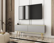 Тумба під телевізор Perfect Home Оро / Oro 2-дверна з золотими ніжками RTV135 Сірий (PFH-091315) Тумба під телевізор Perfect Home Оро / Oro 2-дверна з золотими ніжками RTV135 Сірий (PFH-091315)