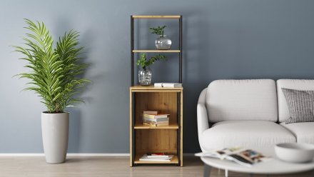 Стіл-тумба трансформер Смарт 3/1 з етажеркою Ferrum-decor 1430x1450x500 Чорний метал ДСП Дуб Артизан 16 мм (FRD-105114)