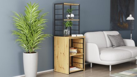 Стіл-тумба трансформер Смарт 3/1 з етажеркою Ferrum-decor 1430x1450x500 Чорний метал ДСП Дуб Артизан 16 мм (FRD-105114)