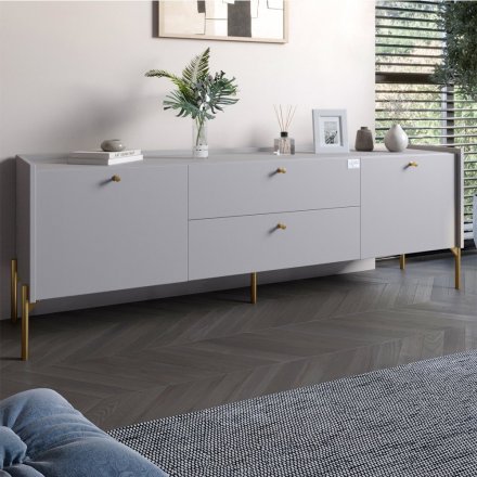 Тумба під телевізор з шухлядами LION Wood з золотими ніжками 160х65х40 см Кашемір (LION-043117) Тумба під телевізор з шухлядами LION Wood з золотими ніжками 160х65х40 см Кашемір (LION-043117)