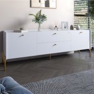 Тумба під телевізор з шухлядами LION Wood з золотими ніжками 160х65х40 см Німфея Альба (білий) (LION-043118) Тумба під телевізор з шухлядами LION Wood з золотими ніжками 160х65х40 см Німфея Альба (білий) (LION-043118)