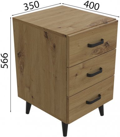 Тумба Віва 3 на конусних ніжках Ferrum-decor 56,5x35x40 Чорний метал ДСП Дуб Артизан 16 мм (FRD-106824)