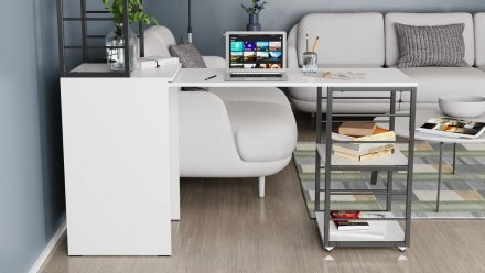 Стіл-тумба трансформер Смарт 3/2 з етажеркою Ferrum-decor 1430x1450x600 Чорний метал ДСП Біле 16 мм (FRD-105116)