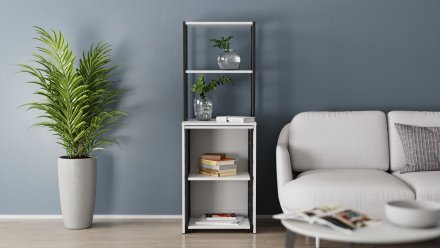 Стіл-тумба трансформер Смарт 3/2 з етажеркою Ferrum-decor 1430x1450x600 Чорний метал ДСП Біле 16 мм (FRD-105116)