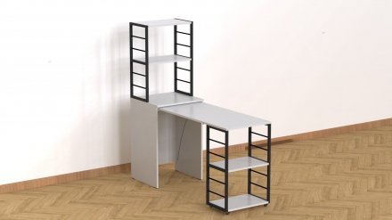 Стіл-тумба трансформер Смарт 3/2 з етажеркою Ferrum-decor 1430x1450x600 Чорний метал ДСП Біле 16 мм (FRD-105116)