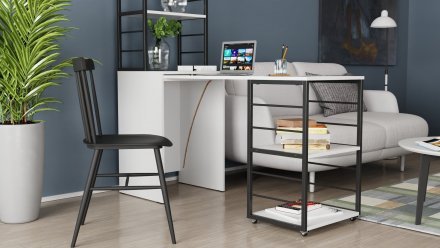 Стіл-тумба трансформер Смарт 3/2 з етажеркою Ferrum-decor 1430x1450x600 Чорний метал ДСП Біле 16 мм (FRD-105116)