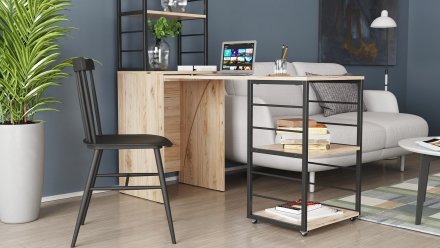 Стіл-тумба трансформер Смарт 3/2 з етажеркою Ferrum-decor 1430x1450x600 Чорний метал ДСП Дуб Сан-Марино 16 мм (FRD-105117)
