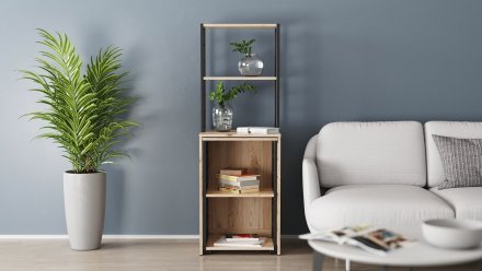 Стіл-тумба трансформер Смарт 3/2 з етажеркою Ferrum-decor 1430x1450x600 Чорний метал ДСП Дуб Сан-Марино 16 мм (FRD-105117)