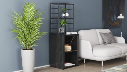 Стіл-тумба трансформер Смарт 3/2 з етажеркою Ferrum-decor 1430x1450x600 Чорний метал ДСП Сосна Кембра 16 мм (FRD-105118)