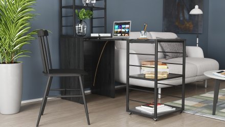 Стіл-тумба трансформер Смарт 3/2 з етажеркою Ferrum-decor 1430x1450x600 Чорний метал ДСП Сосна Кембра 16 мм (FRD-105118)