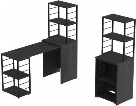 Стіл-тумба трансформер Смарт 3/2 з етажеркою Ferrum-decor 1430x1450x600 Чорний метал ДСП Сосна Кембра 16 мм (FRD-105118)