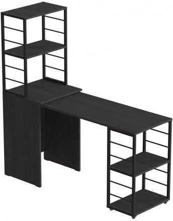 Стіл-тумба трансформер Смарт 3/2 з етажеркою Ferrum-decor 1430x1450x600 Чорний метал ДСП Сосна Кембра 16 мм (FRD-105118)