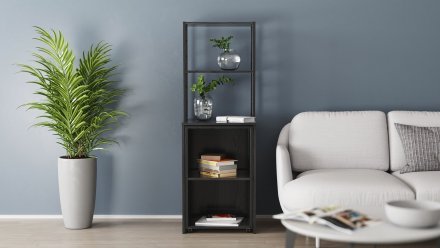 Стіл-тумба трансформер Смарт 3/2 з етажеркою Ferrum-decor 1430x1450x600 Чорний метал ДСП Сосна Кембра 16 мм (FRD-105118)