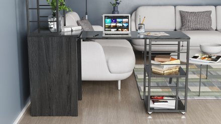 Стіл-тумба трансформер Смарт 3/2 з етажеркою Ferrum-decor 1430x1450x600 Чорний метал ДСП Сосна Кембра 16 мм (FRD-105118)