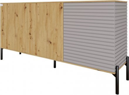 Комод закритий у вітальню на чорних металевих ніжках LION Грей 154x38x76,5 см Дуб Артизан/Кашемір (LION-041809)