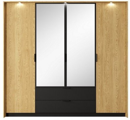 Шафа для одягу Perfect Home Балтик / Baltic 4D2S/220 4-дверна з дзеркалом Дуб балтик/чорний (PFH-091376)