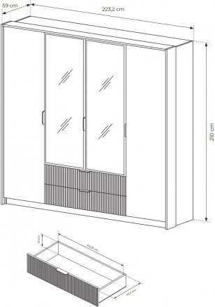 Шафа для одягу Perfect Home Балтик / Baltic 4D2S/220 4-дверна з дзеркалом Дуб балтик/чорний (PFH-091376)