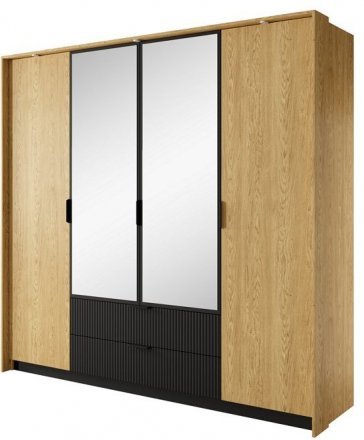 Шафа для одягу Perfect Home Балтик / Baltic 4D2S/220 4-дверна з дзеркалом Дуб балтик/чорний (PFH-091376)