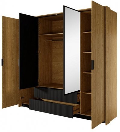 Шафа для одягу Perfect Home Балтик / Baltic 4D2S/220 4-дверна з дзеркалом Дуб балтик/чорний (PFH-091376)