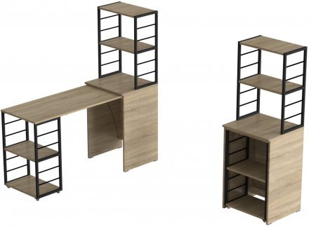 Стіл-тумба трансформер Смарт 3/2 з етажеркою Ferrum-decor 1430x1450x600 Чорний метал ДСП Дуб Сонома 16 мм (FRD-105119)
