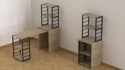 Стіл-тумба трансформер Смарт 3/2 з етажеркою Ferrum-decor 1430x1450x600 Чорний метал ДСП Дуб Сонома 16 мм (FRD-105119)
