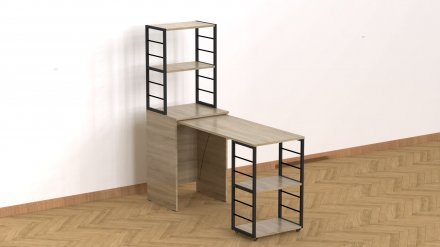 Стіл-тумба трансформер Смарт 3/2 з етажеркою Ferrum-decor 1430x1450x600 Чорний метал ДСП Дуб Сонома 16 мм (FRD-105119)