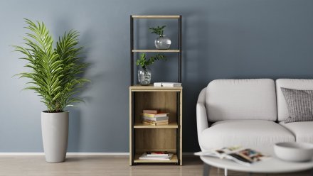 Стіл-тумба трансформер Смарт 3/2 з етажеркою Ferrum-decor 1430x1450x600 Чорний метал ДСП Дуб Сонома 16 мм (FRD-105119)