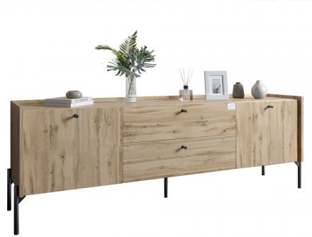 Тумба під телевізор з шухлядами LION Wood з чорними ніжками 160х65х40 см Дуб Аппалачі (LION-043126)