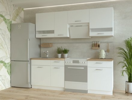 Кухня модульна Doros Лея 220х60х250 см Білий гладкий/Дуб сонома/Скло (DRS-011322)