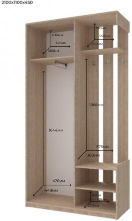 Передпокій з дзеркалом Doros City One Door 110х45х210 см Дуб cонома (DRS-011306)