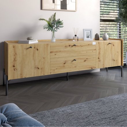 Тумба під телевізор з шухлядами LION Wood з чорними ніжками 160х65х40 см Дуб Артизан (LION-043127)