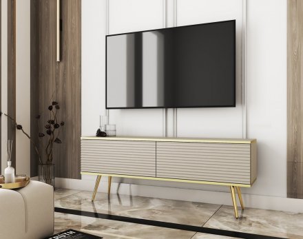 Тумба під телевізор Perfect Home Оро / Oro 2-дверна з золотими ніжками RTV135 MDF Бежевий (PFH-091331) Тумба під телевізор Perfect Home Оро / Oro 2-дверна з золотими ніжками RTV135 MDF Бежевий (PFH-091331)