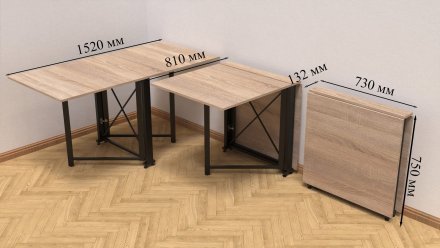 Стіл-книга трансформер Оріон 2 Ferrum-decor 750x1520x730 Чорний метал ДСП Дуб Сонома 16 мм (FRD-104586)