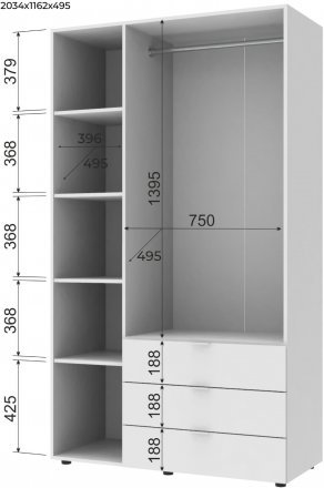 Шафа розпашна для одягу Doros Гелар 116,2х49,5х203,4 см Білий (DRS-011169)