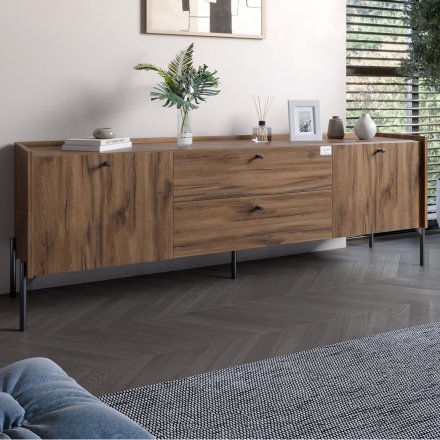 Тумба під телевізор з шухлядами LION Wood з чорними ніжками 160х65х40 см Дуб Ліворно (LION-043128) Тумба під телевізор з шухлядами LION Wood з чорними ніжками 160х65х40 см Дуб Ліворно (LION-043128)