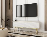 Тумба під телевізор Perfect Home Оро / Oro 2-дверна з золотими ніжками RTV135 MDF Білий (PFH-091329) Тумба під телевізор Perfect Home Оро / Oro 2-дверна з золотими ніжками RTV135 MDF Білий (PFH-091329)