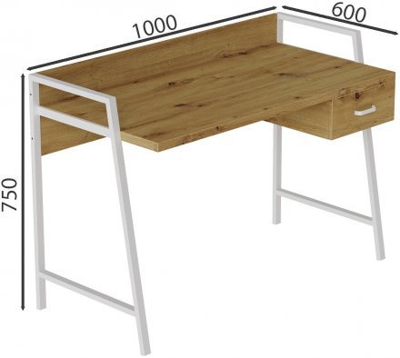Письмовий стіл Ferrum-decor Комфорт 750x1000x600 Білий метал ДСП Дуб Артизан 32 мм (FRD-103441)